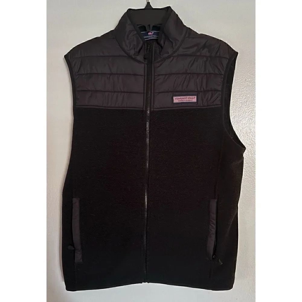 Vineyard Vines Men's Black and Grey Half Puffer Vest Size S/ New No Tags